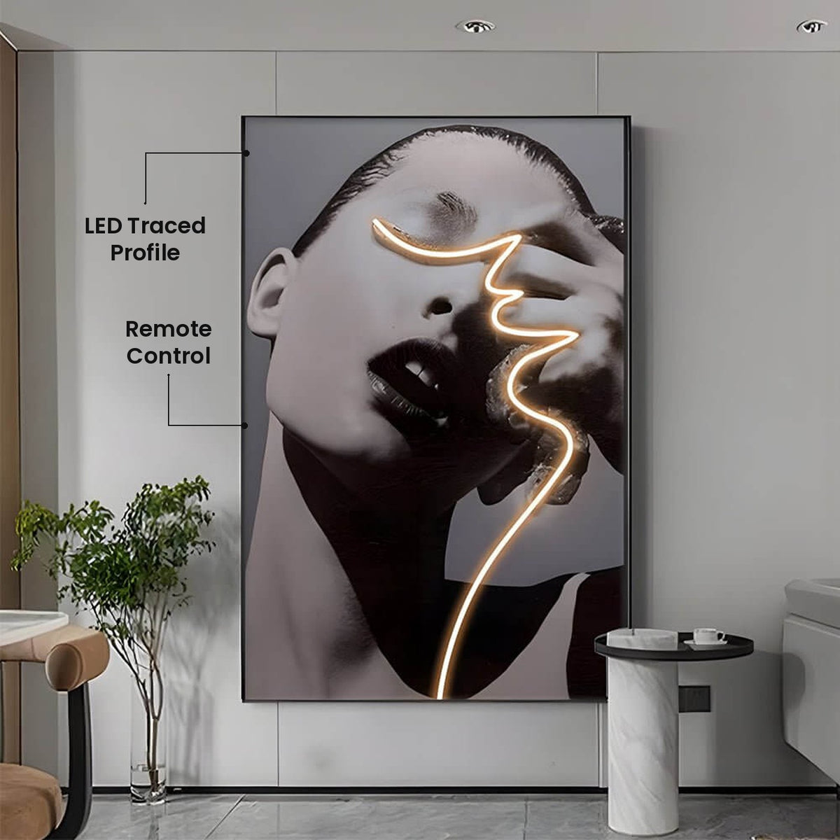 Profile Line LED Canvas Wall Art: LED Traced Profile, Remote Control