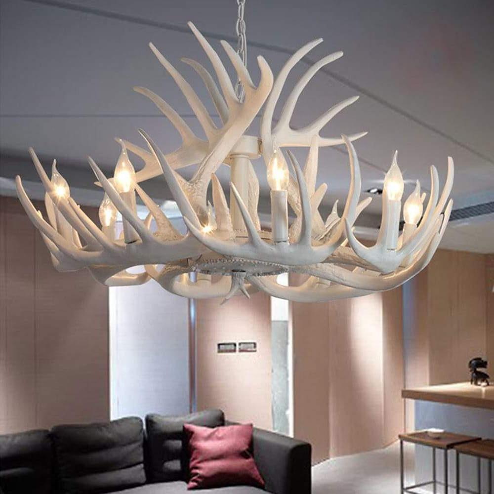 White Antler Candle Chandelier, Resin Rustic Lodge Ceiling Light 2