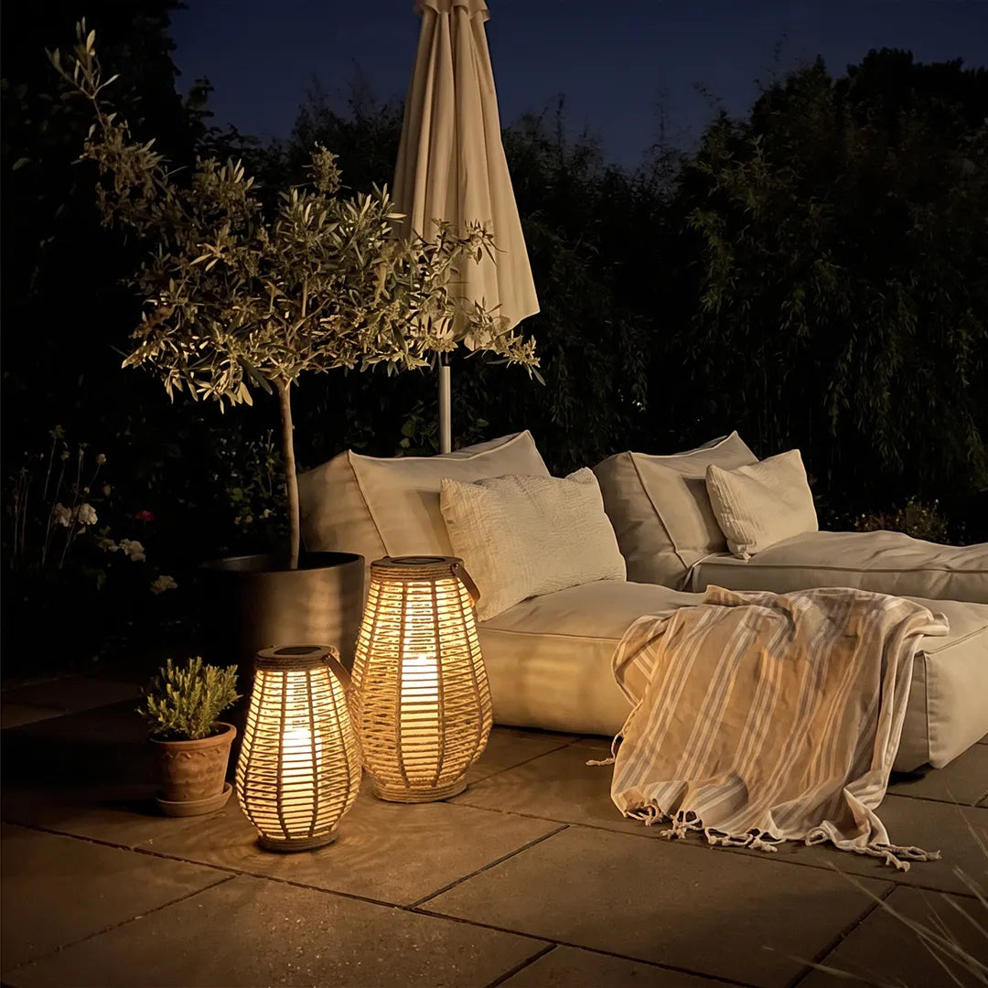 Woven Rope Solar Lantern, Rustic Brown Portable Outdoor Lantern 3