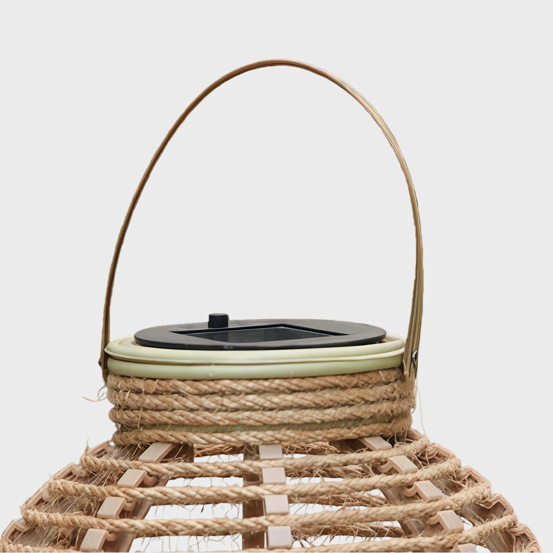 Woven Rope Solar Lantern, Rustic Brown Portable Outdoor Lantern 8
