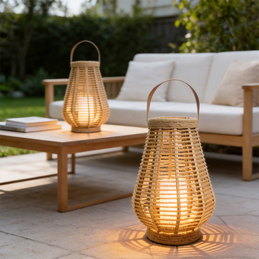 Woven Rope Solar Lantern, Rustic Brown Portable Outdoor Lantern 4