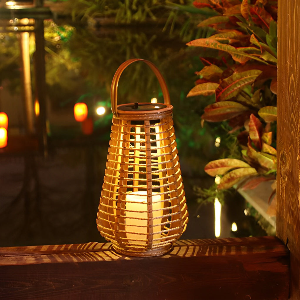 Woven Rope Solar Lantern, Rustic Brown Portable Outdoor Lantern 7