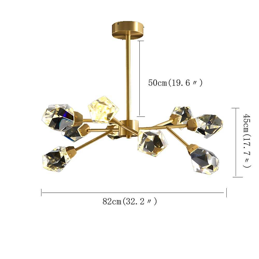 Faceted Crystal Sputnik Chandelier, Gold Metal Branch Ceiling Light 7