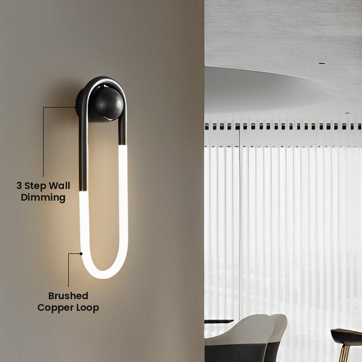 Oval Loop Wall Sconce: Brushed Copper Loop, 3 Step Wall Dimming