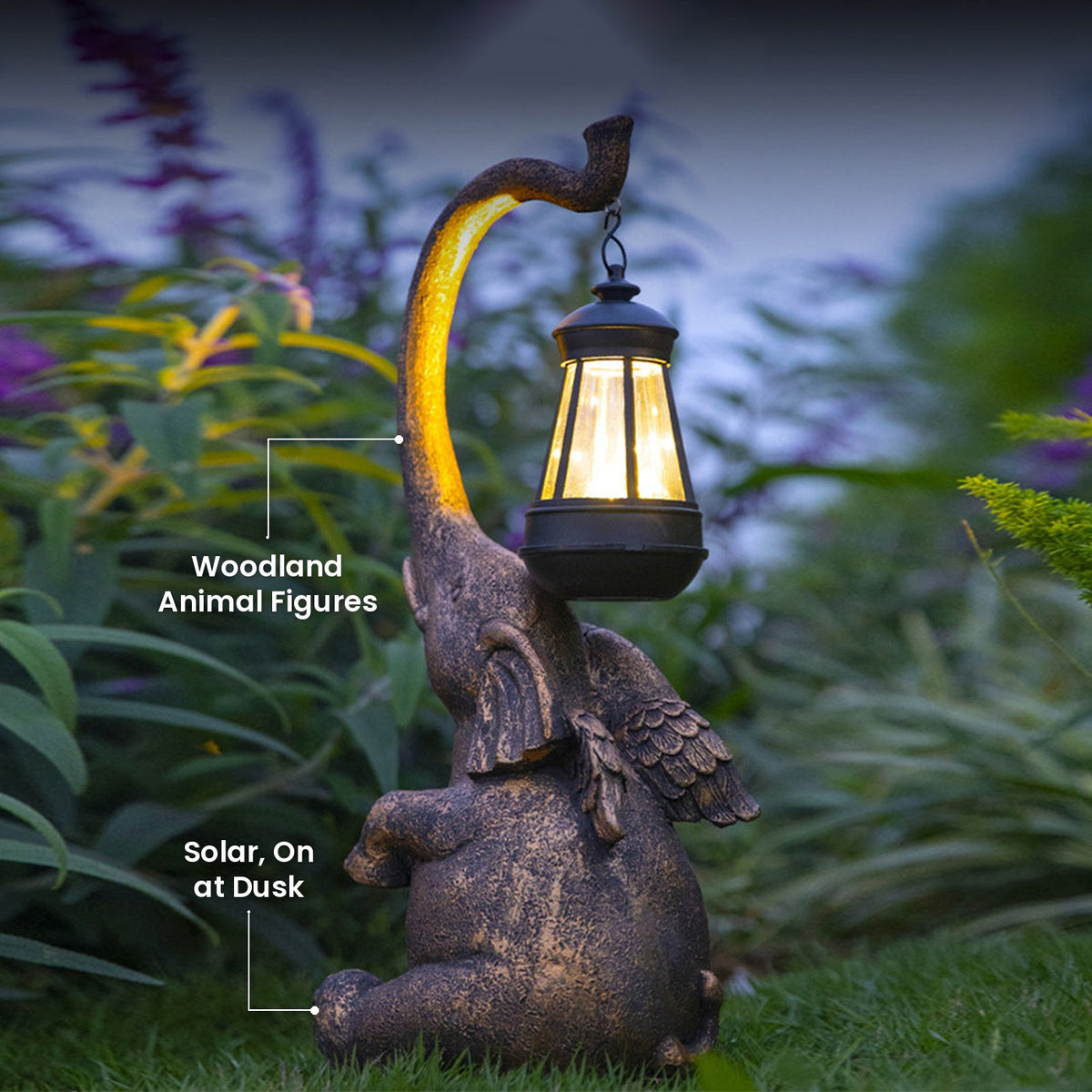 Resin Animal Garden Lights: Woodland Animal Figures, Solar, On at Dusk