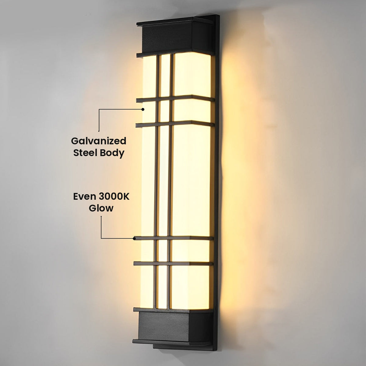 Retro Rectangular Wall Sconce: Galvanized Steel Body, Even 3000K Glow