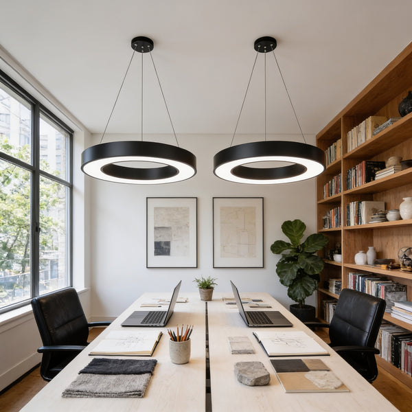 Ring Pendant Light, 15.7 in, Black 6000K