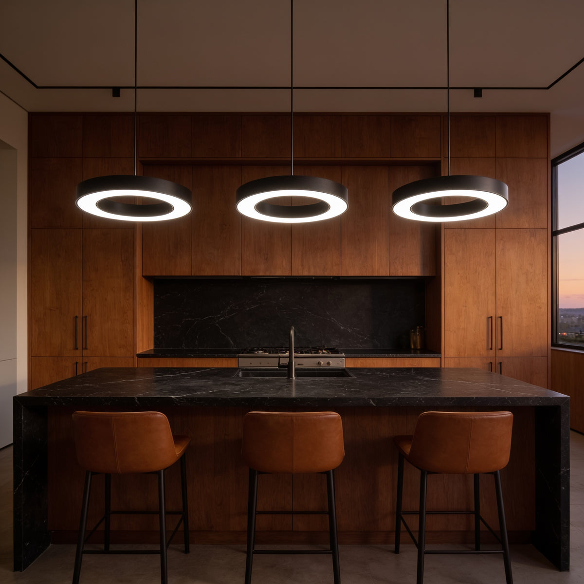 Ring Pendant Light, 15.7 in, Black Dimmable (3000K 6000K)