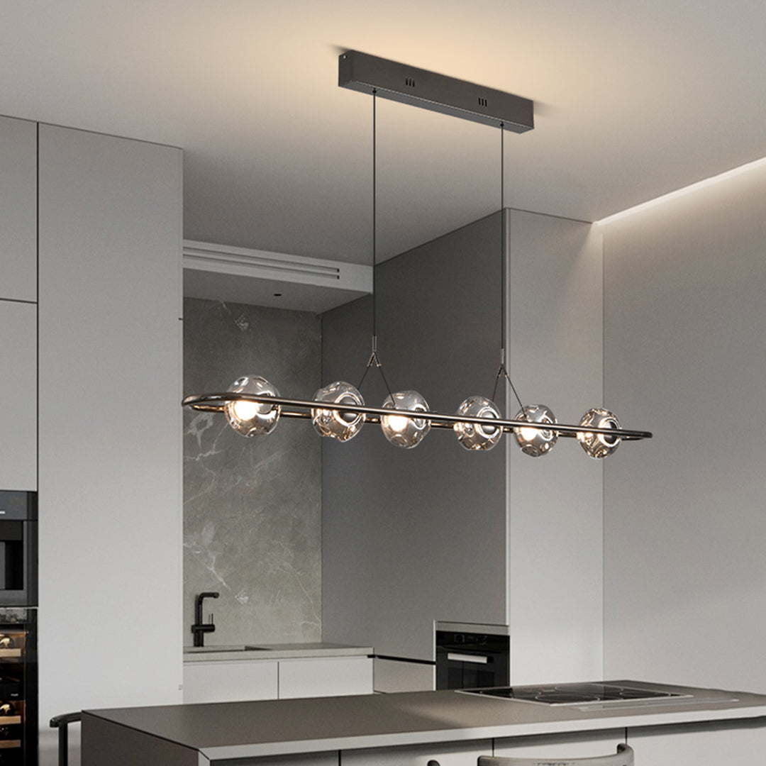 Rise and Fall Glass LED Linear Pendant, Ribbed Globe Island Light