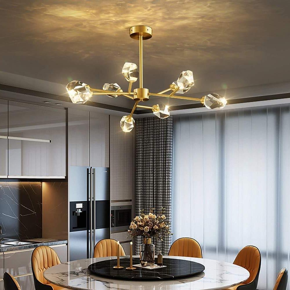 Faceted Crystal Sputnik Chandelier, Gold Metal Branch Ceiling Light 2