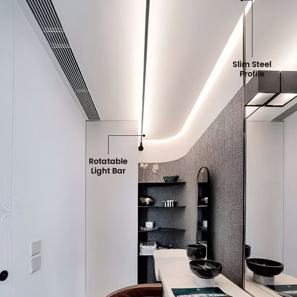 Skyline Linear Wall Light: Rotatable Light Bar, Slim Steel Profile
