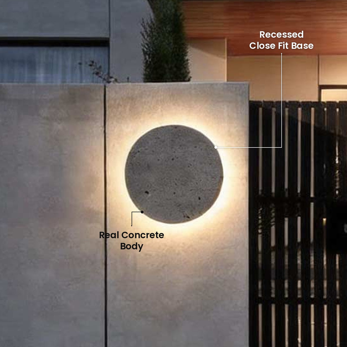 Round Concrete Wall Light: Real Concrete Body, Recessed Close Fit Base