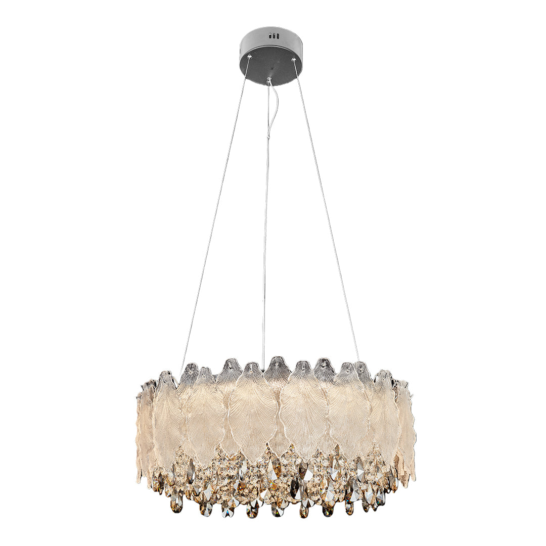 Country French Leaf Crystal Chandelier, Champagne Gold Light 9