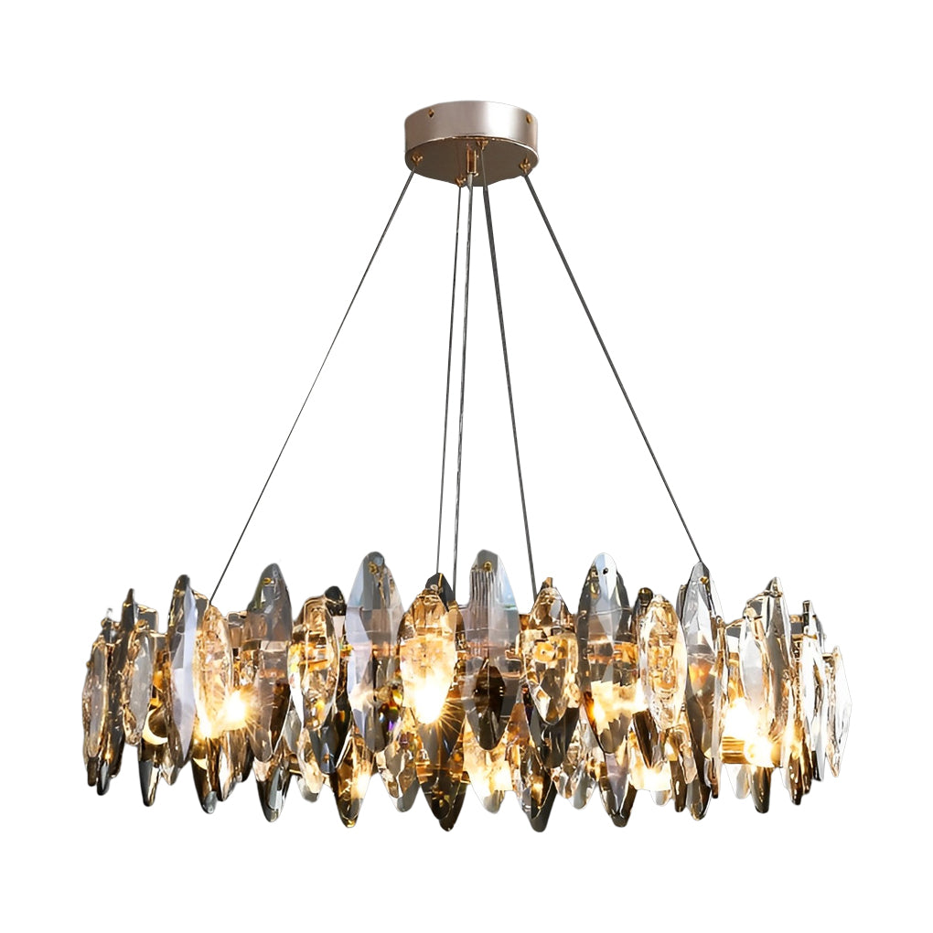 Smoky Leaf K9 Crystal Ring Chandelier, Modern Iron Ceiling Light 10