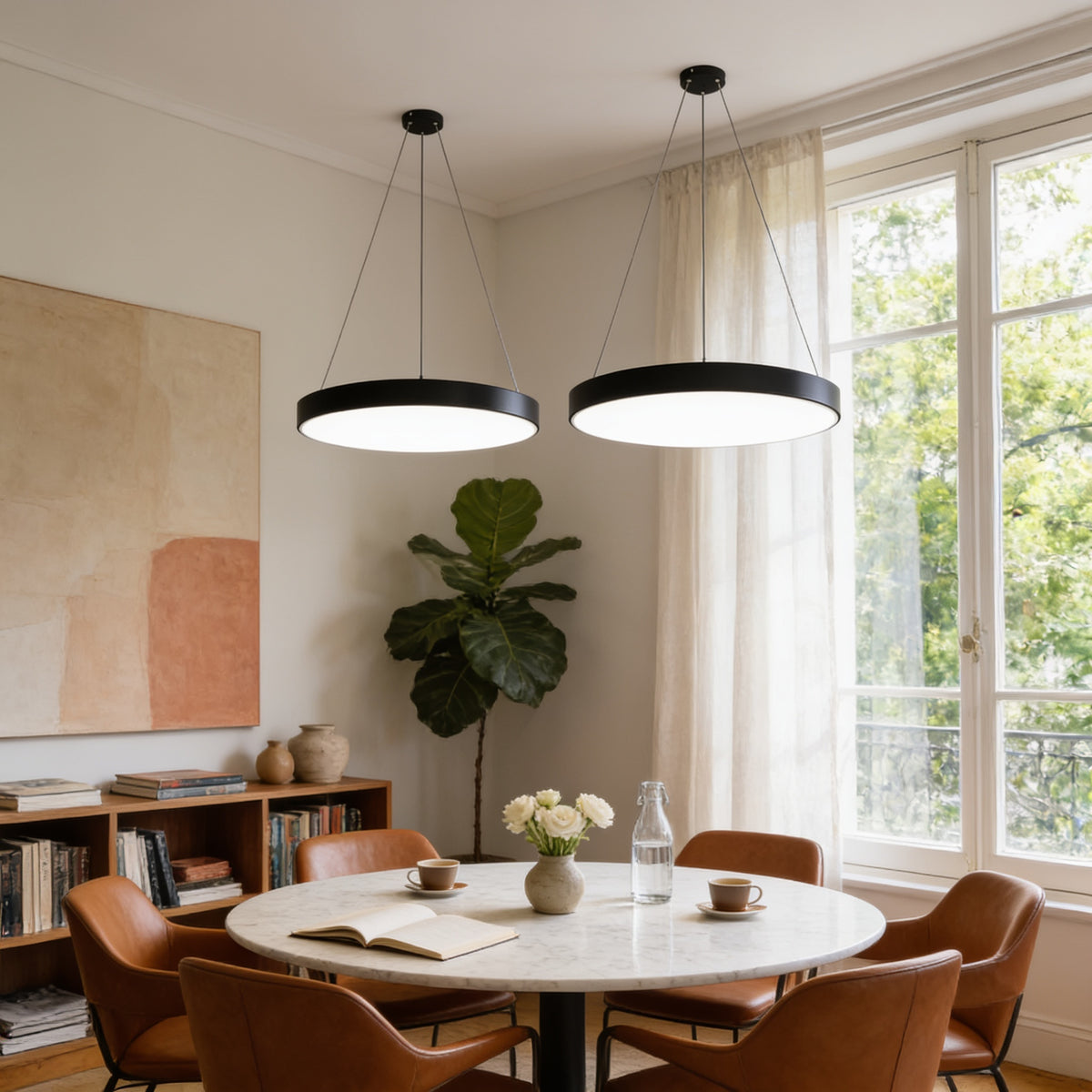 Round Office Pendant Light, 15.7 in, Black (6000K)