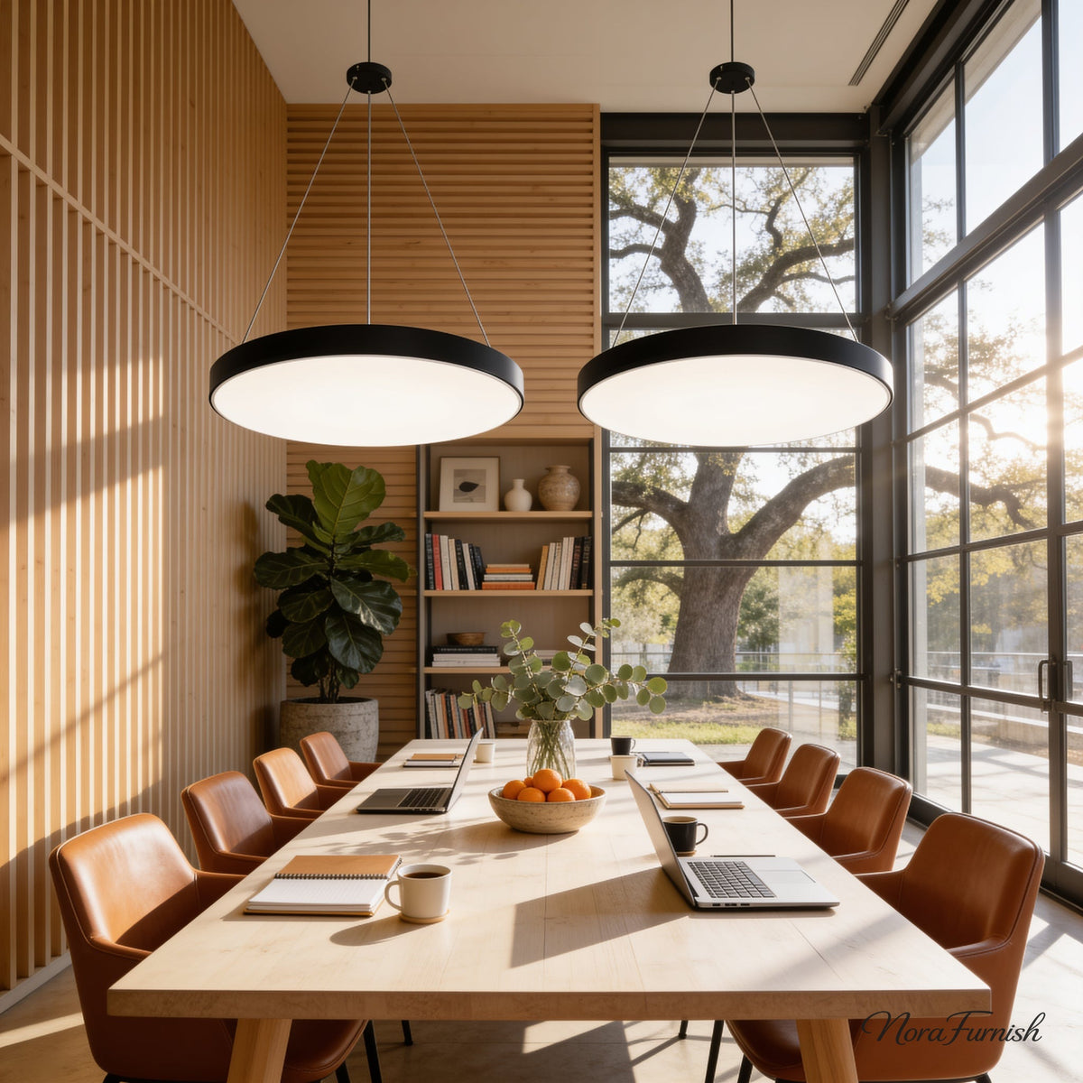 Round Office Pendant Light, Black, 6000K