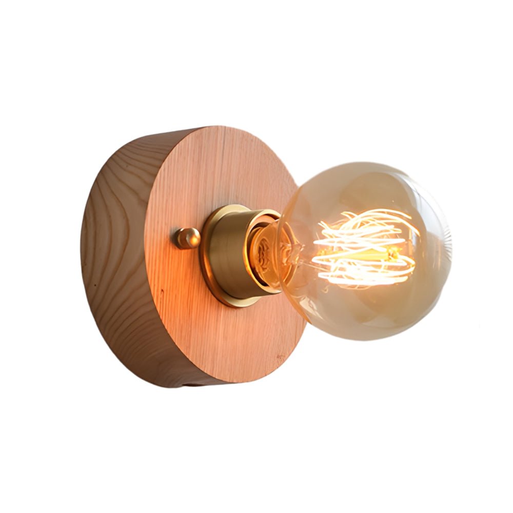 Walnut Disc Wall Light, Wood and Brass Bedside Sconce