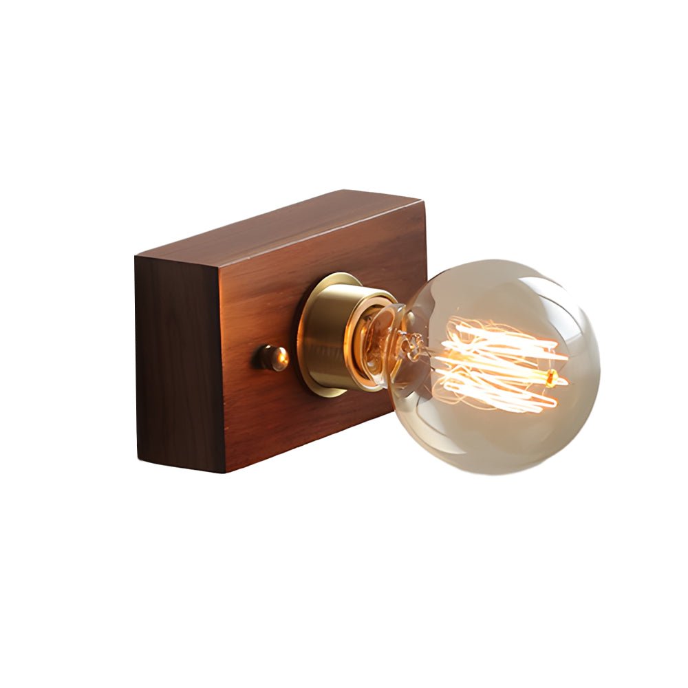 Walnut Disc Wall Light, Wood and Brass Bedside Sconce
