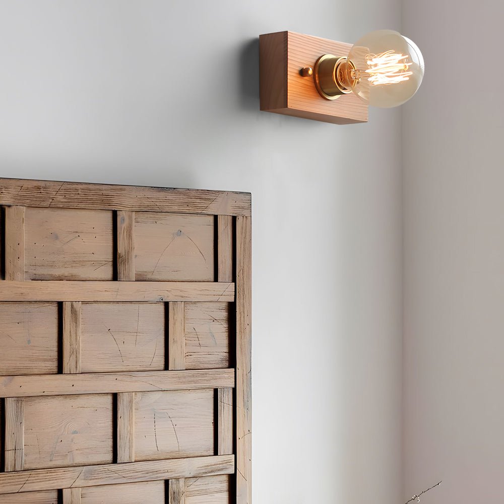 Walnut Disc Wall Light, Wood and Brass Bedside Sconce