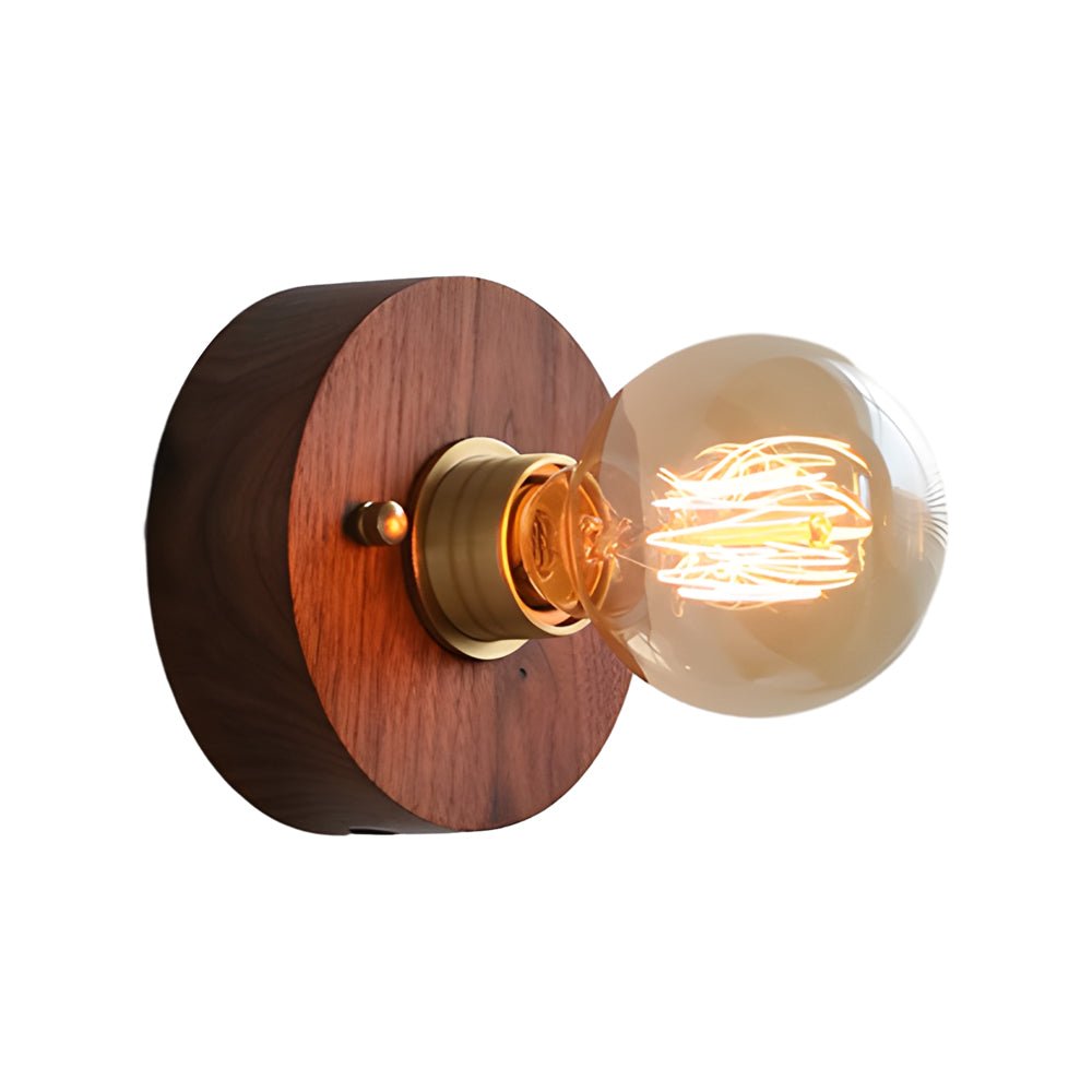 Walnut Disc Wall Light, Wood and Brass Bedside Sconce