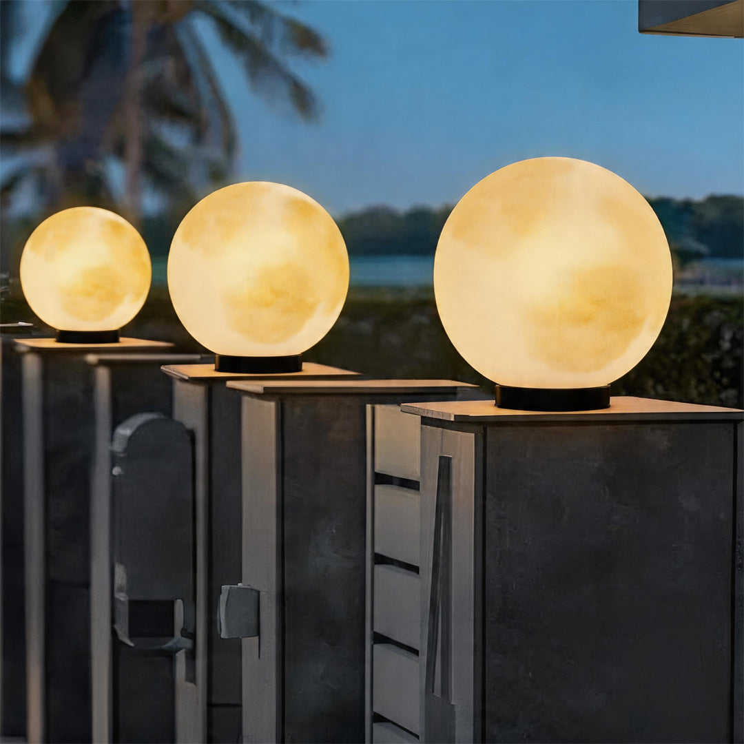 Moon Globe Pillar Light, Textured Resin Outdoor Garden Light 2