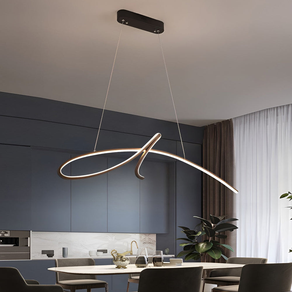 Script Line LED Linear Pendant, Black Iron Modern Island Light