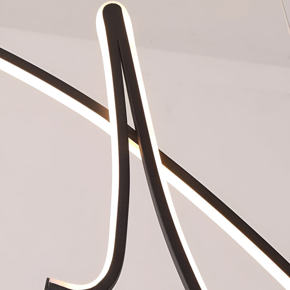 Script Line LED Linear Pendant, Black Iron Modern Island Light