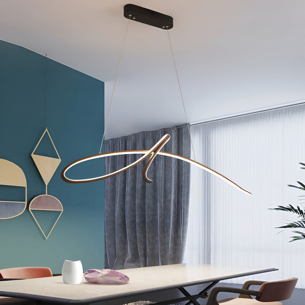 Script Line LED Linear Pendant, Black Iron Modern Island Light