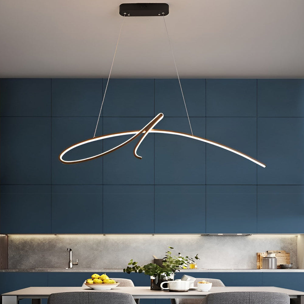 Script Line LED Linear Pendant, Black Iron Modern Island Light