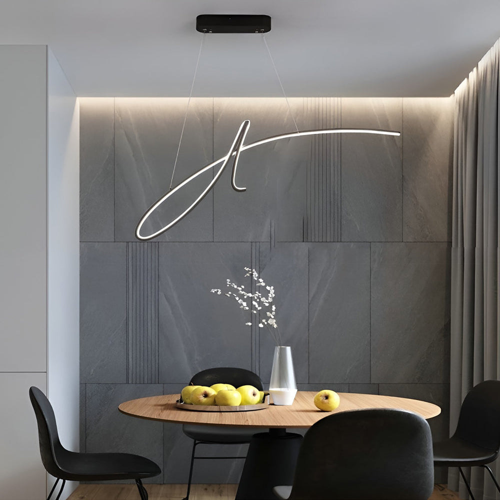 Script Line LED Linear Pendant, Black Iron Modern Island Light