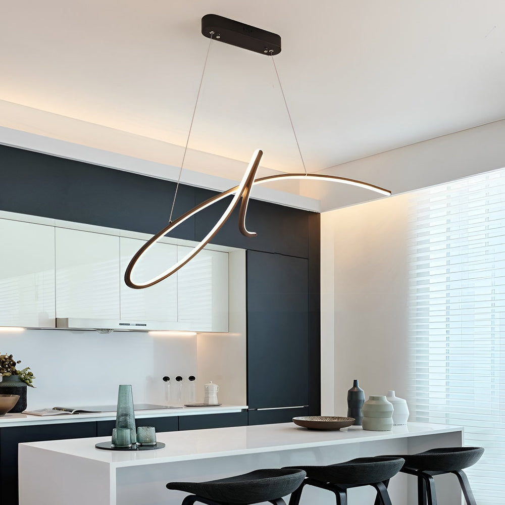 Script Line LED Linear Pendant, Black Iron Modern Island Light