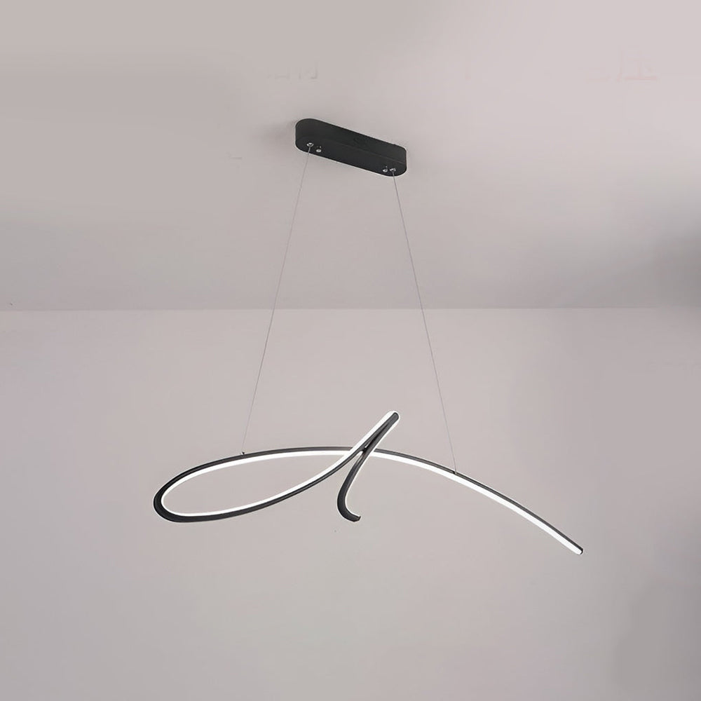 Script Line LED Linear Pendant, Black Iron Modern Island Light