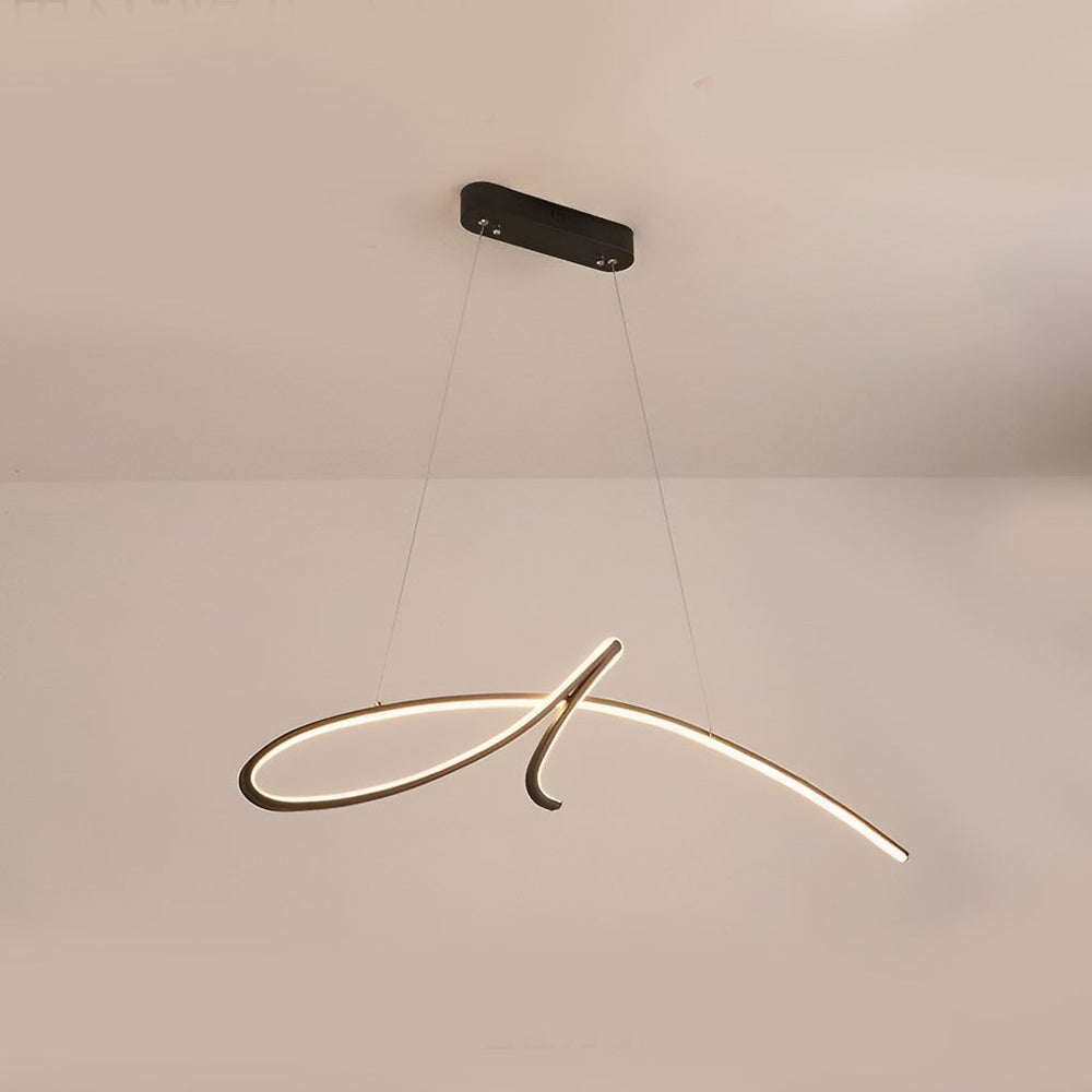 Script Line LED Linear Pendant, Black Iron Modern Island Light