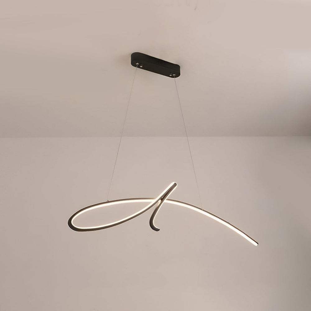 Script Line LED Linear Pendant, Black Iron Modern Island Light