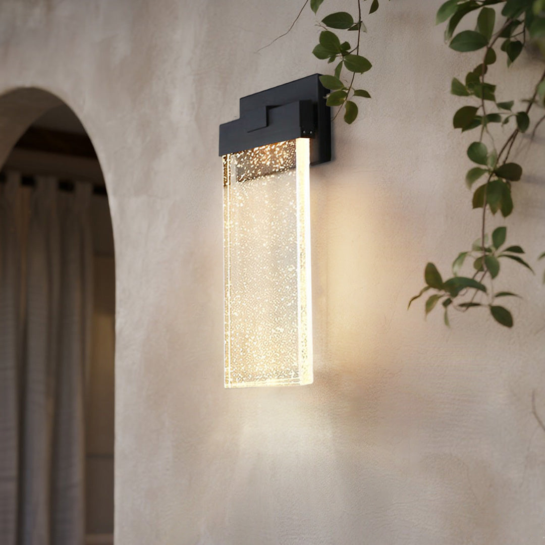 Seeded Crystal Outdoor Sconce, Black Aluminum Wall Light 10