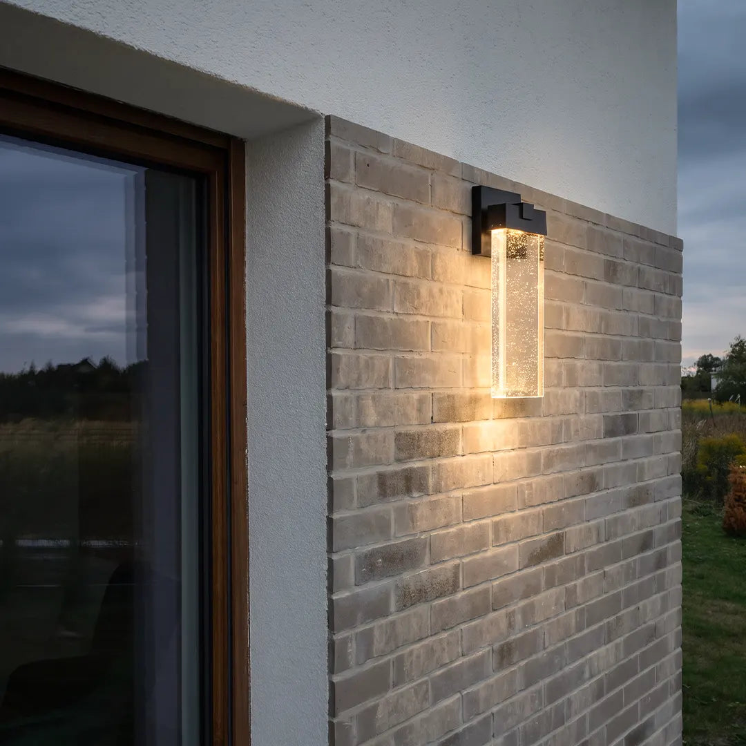Seeded Crystal Outdoor Sconce, Black Aluminum Wall Light 4