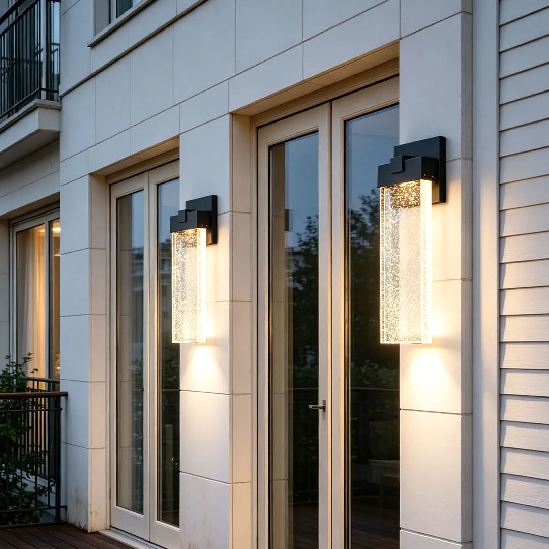 Seeded Crystal Outdoor Sconce, Black Aluminum Wall Light 7