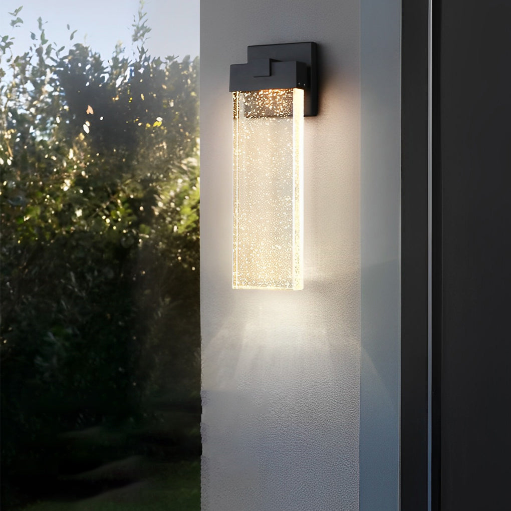 Seeded Crystal Outdoor Sconce, Black Aluminum Wall Light 16