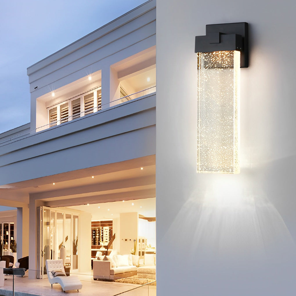 Seeded Crystal Outdoor Sconce, Black Aluminum Wall Light 15