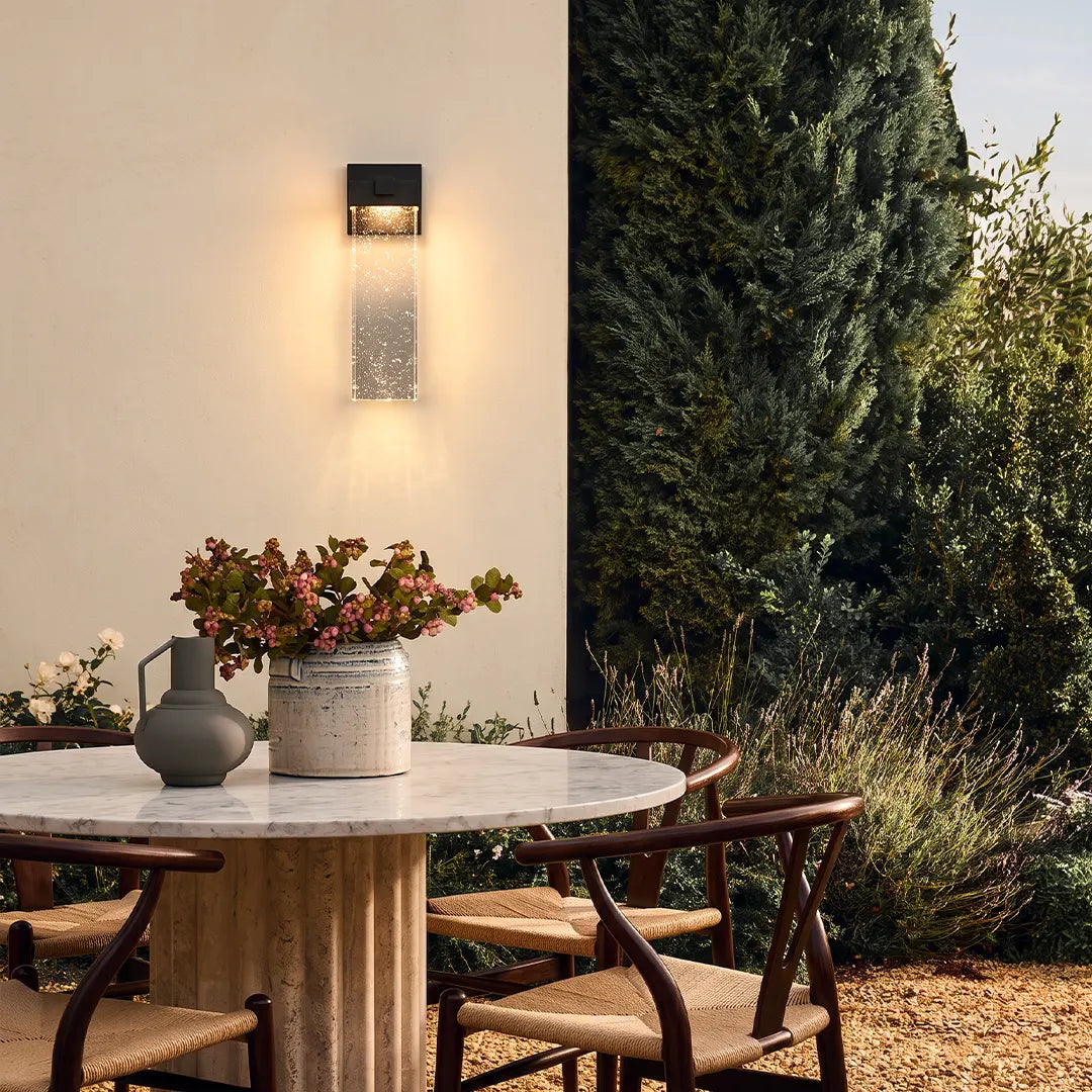 Seeded Crystal Outdoor Sconce, Black Aluminum Wall Light 3