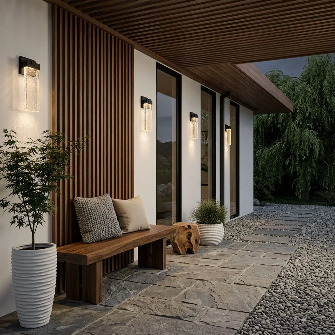 Seeded Crystal Outdoor Sconce, Black Aluminum Wall Light 6