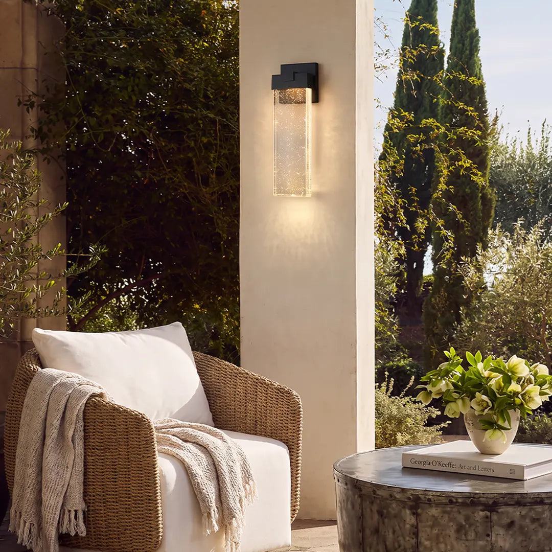 Seeded Crystal Outdoor Sconce, Black Aluminum Wall Light 2