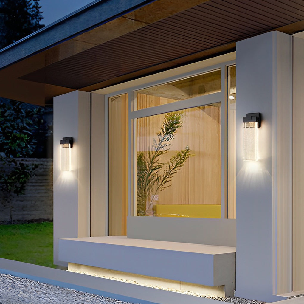 Seeded Crystal Outdoor Sconce, Black Aluminum Wall Light 19