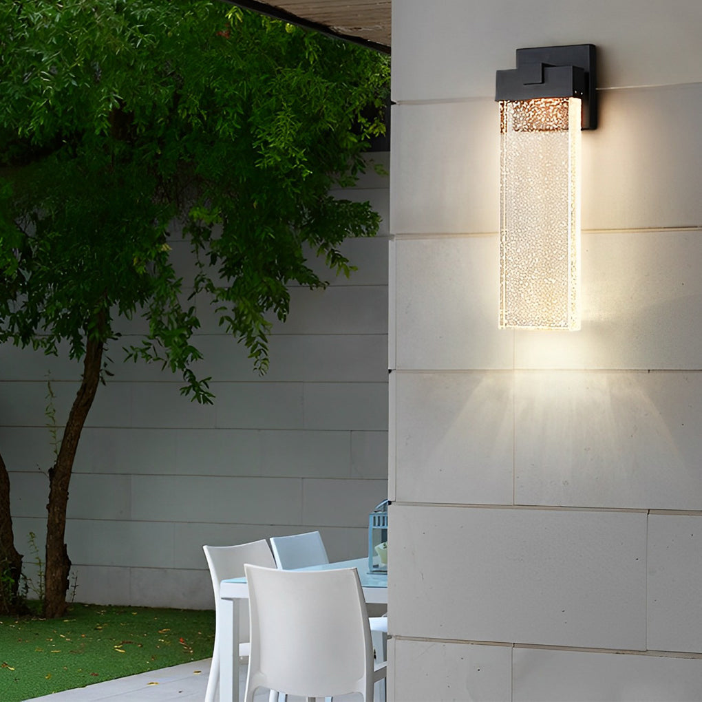 Seeded Crystal Outdoor Sconce, Black Aluminum Wall Light 14