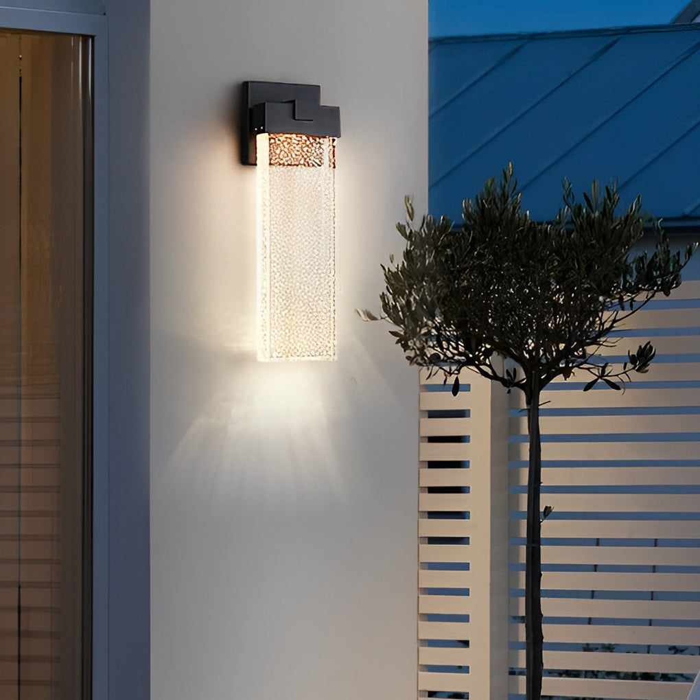 Seeded Crystal Outdoor Sconce, Black Aluminum Wall Light 17