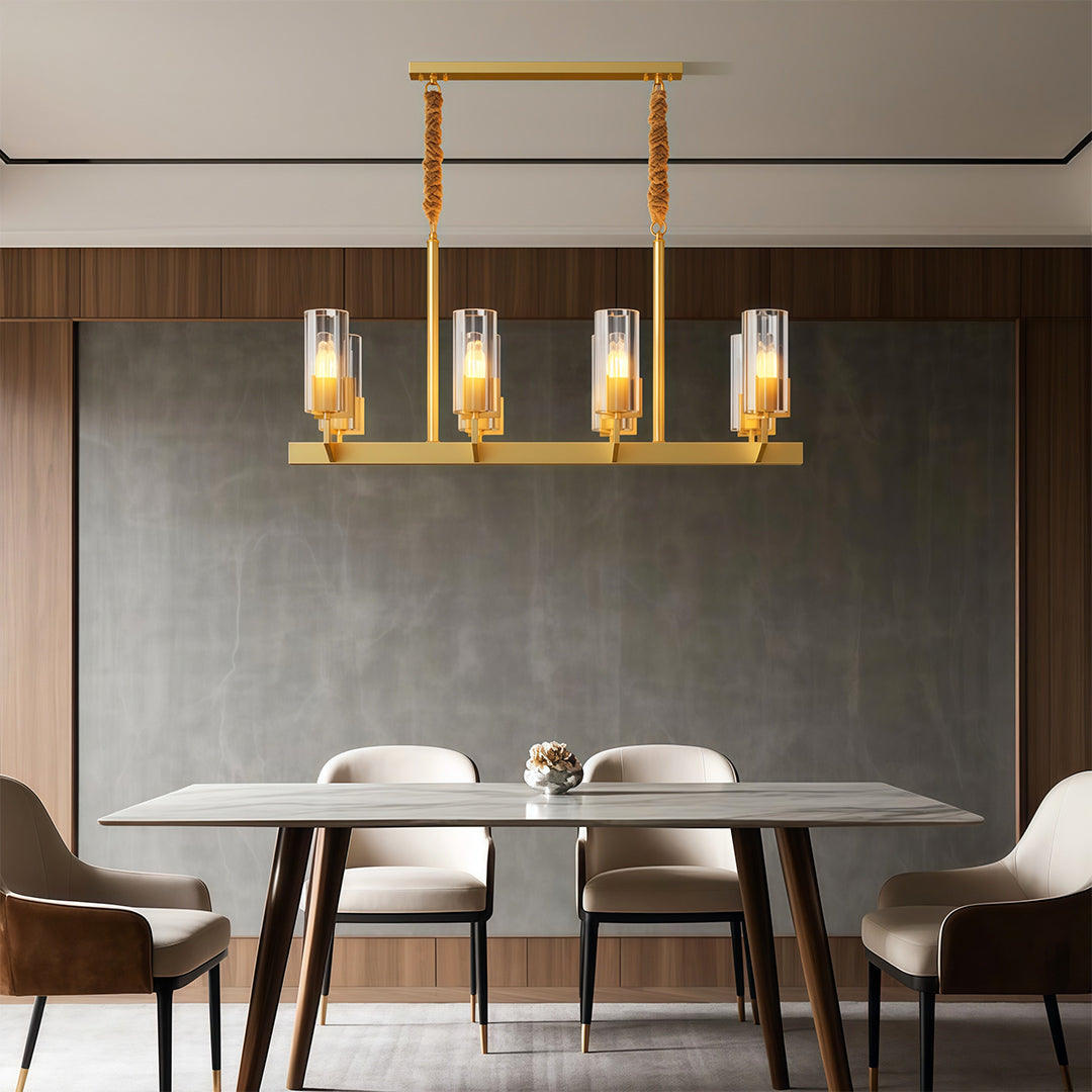Ribbed Glass Candle Chandelier, Solid Brass Modern Ceiling Light 8