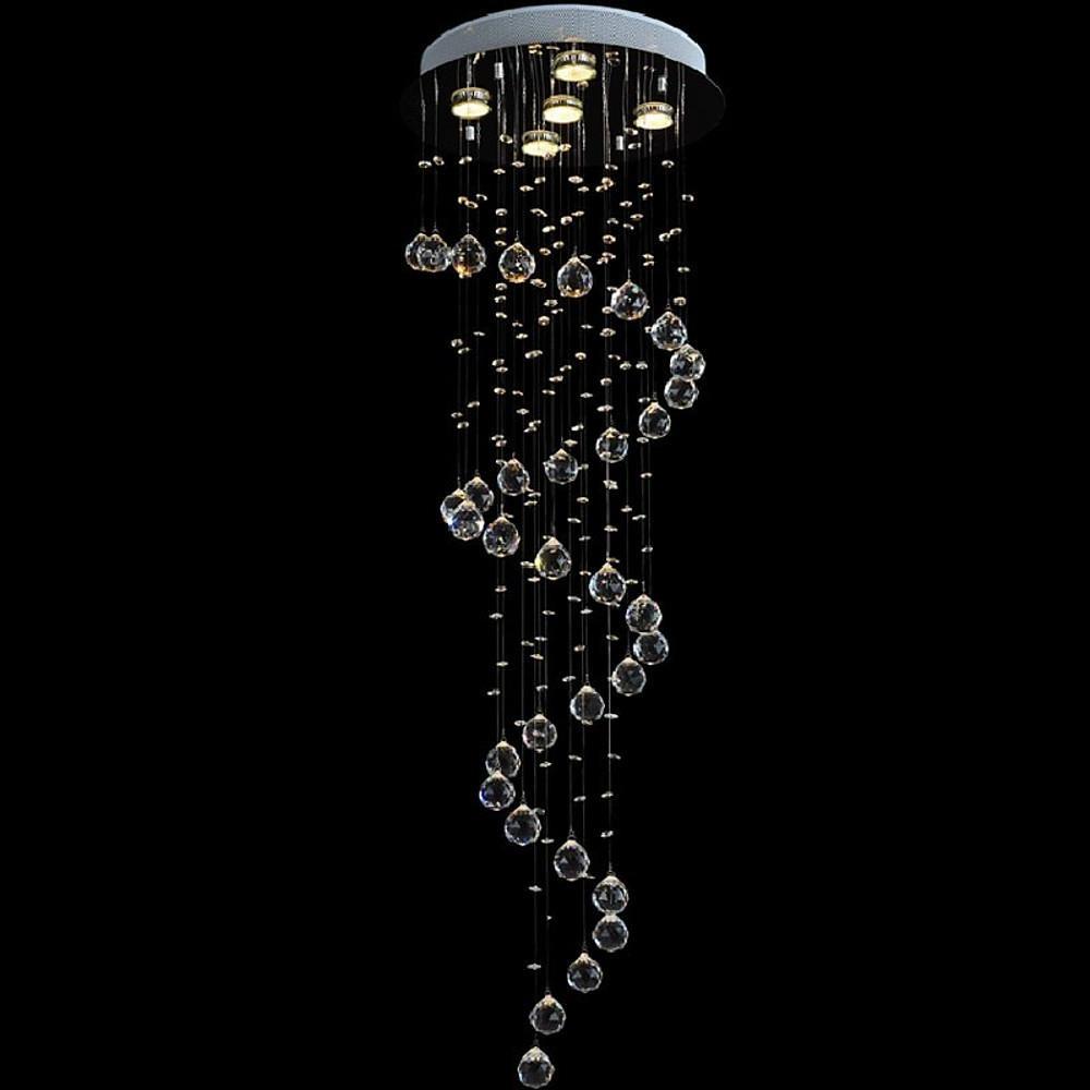 Crystal Rain Spiral Staircase Chandelier, Silver Tone Ceiling Light 3