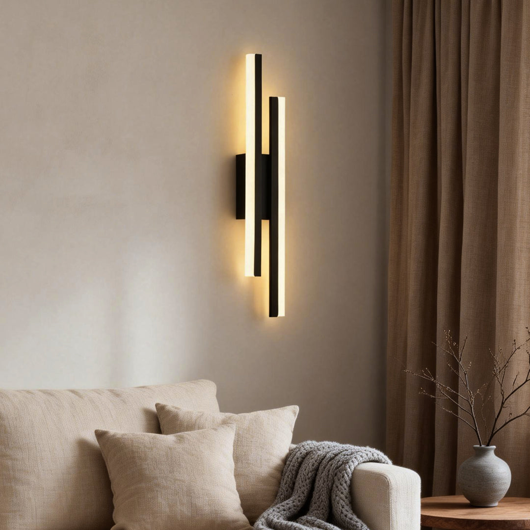 Staggered Twin Bar Sconce, Black or Gold LED Wall Light