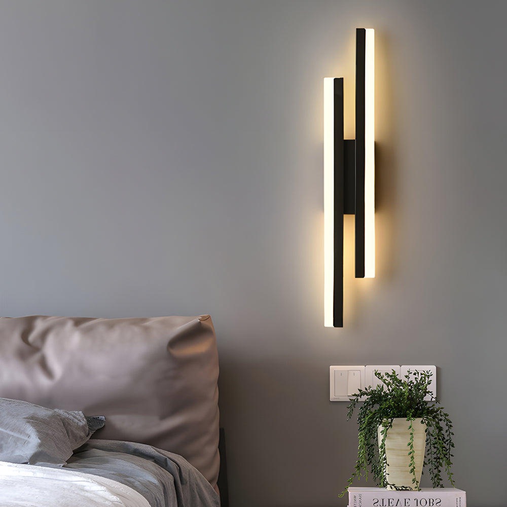 Staggered Twin Bar Sconce, Black or Gold LED Wall Light