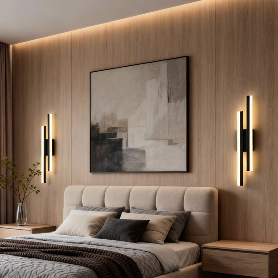 Staggered Twin Bar Sconce, Black or Gold LED Wall Light